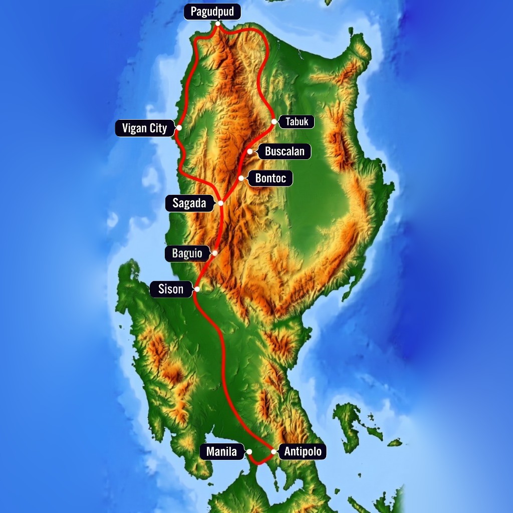 Volledige 3D Routekaart Noord-Luzon van Manilla tot Pagudpud — RenegadeTrips